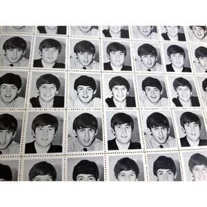 Vintage The Beatles Black And White Photo Stamp Sheet